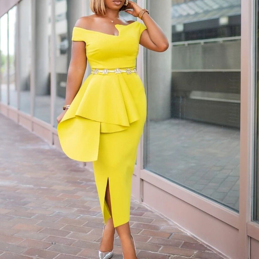 Plus Size Fashionable Womens Dress High Waist Midi Length Elegant Style Perfect for Work or Special Occasions