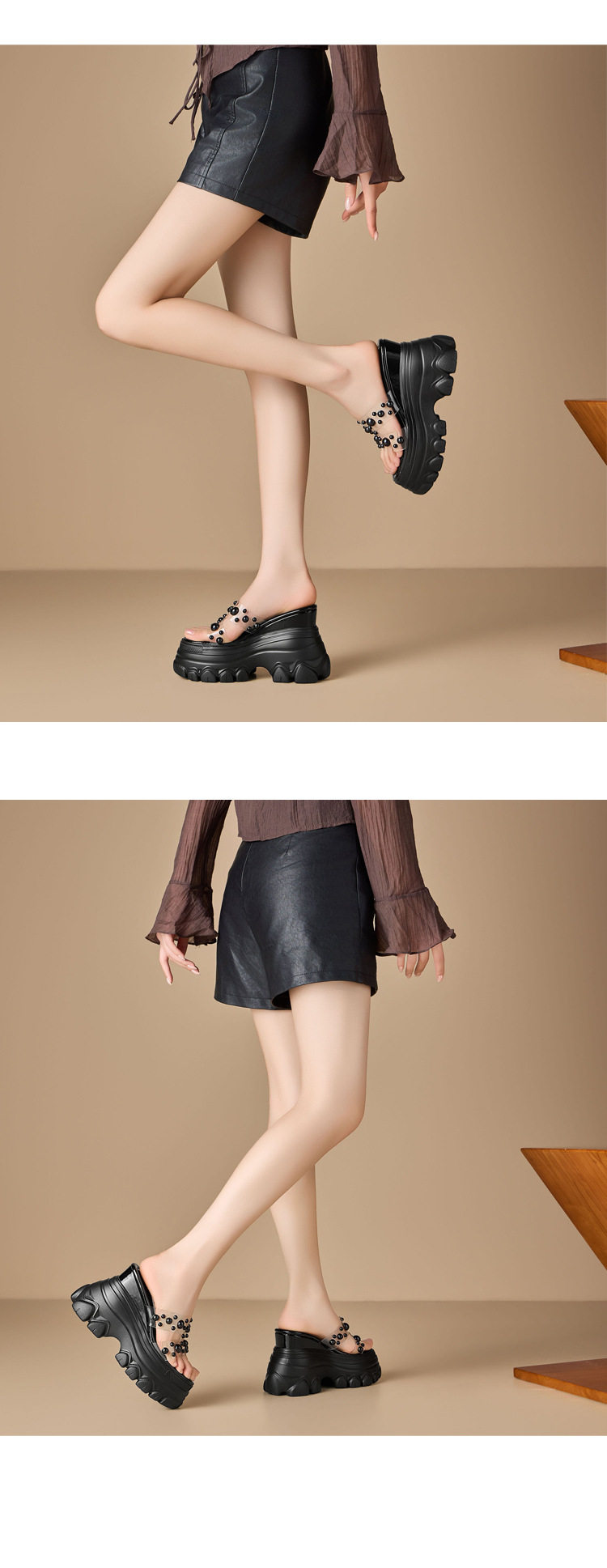 Dép sandal cao gót nữ đế xuồng platform 12cm phong cách Hàn Quốc — [Trắng kem], [Đen], [Hồng] chi tiết 6