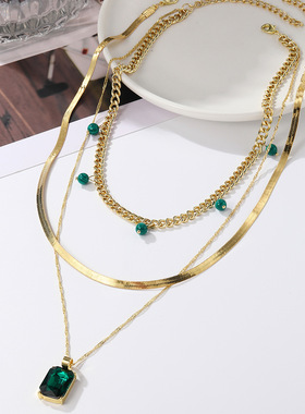 亚马逊跨境热卖首饰套装欧美五角星叠戴锆石金属项链多层项链新款