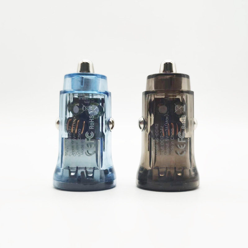 Private Model Mini Transparent Dual-Port High-Power Car Charger Adapter with Dual USB Fast Charging