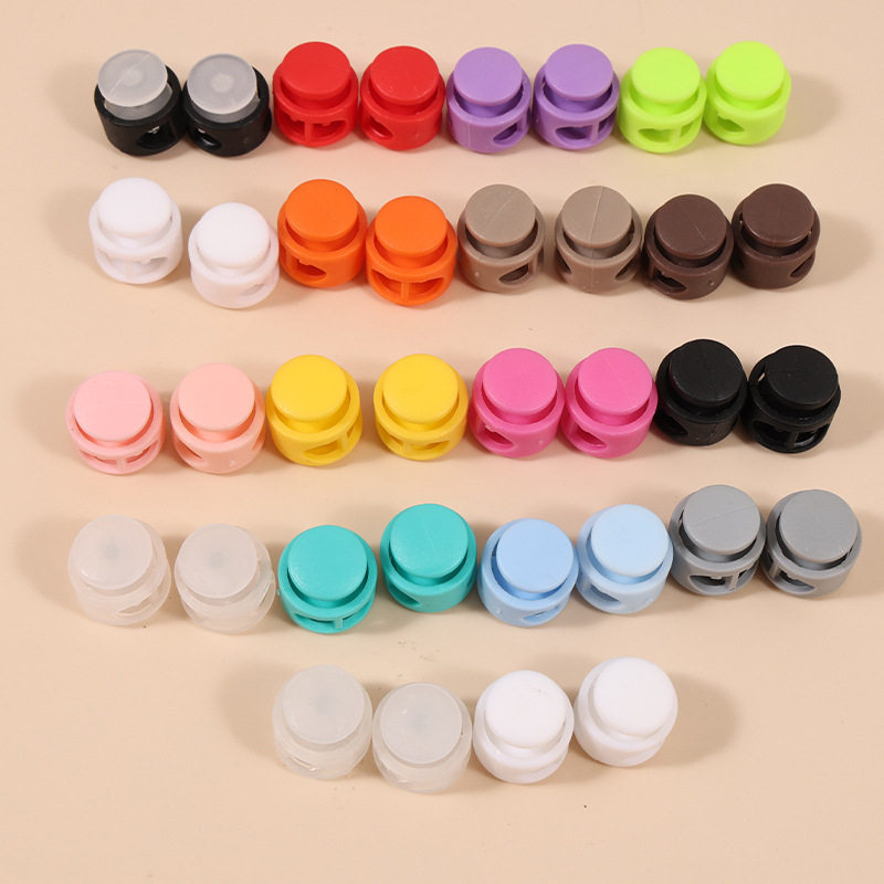 Colorful Plastic Spring Buckle Double Hole Cylindrical Pig Nose Buckle Elastic Rope Anti-Slip Buckle Hat Elastic Rope Hanging Bell Rope Buckle