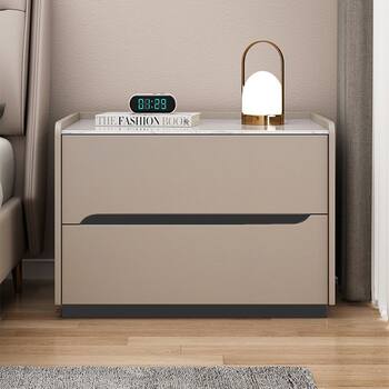 Solid Wood Light Luxury Bedside Table Simple Modern High-end Bedroom Bedside Cabinet Household Storage Cabinet Whole Set Rock Board Storage