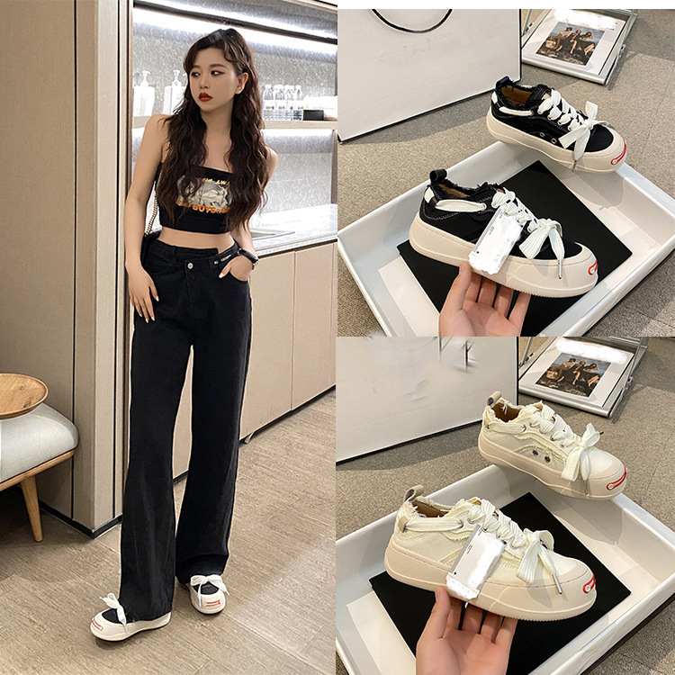 Opening Laugh Canvas Shoe Female 2022Years Summer New Thick End Hundred Take Shoe Sandalwood Healthy Secondary With Model Beggar 开口笑帆布鞋女2022年夏新款厚底百搭板鞋檀健次同款乞丐ins女鞋 Opening Laugh Canvas Shoe Female 2022Years Summer New Thick End Hundred Take Shoe Sandalwood Healthy Secondary With Model Beggar ins Female Shoe 
