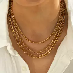 18K Gold Stainless Steel Figaro Chain Necklace for Men - Luxury Titanium Steel Bracelet, Hypoallergenic, Trendy Accessory