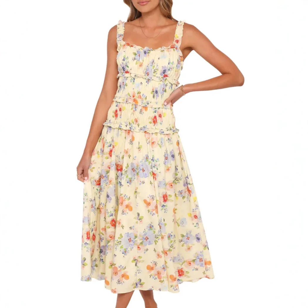 Floral High Waisted Dress Sleeveless Casual Soft Style Spring Summer Collection Wholesale Available