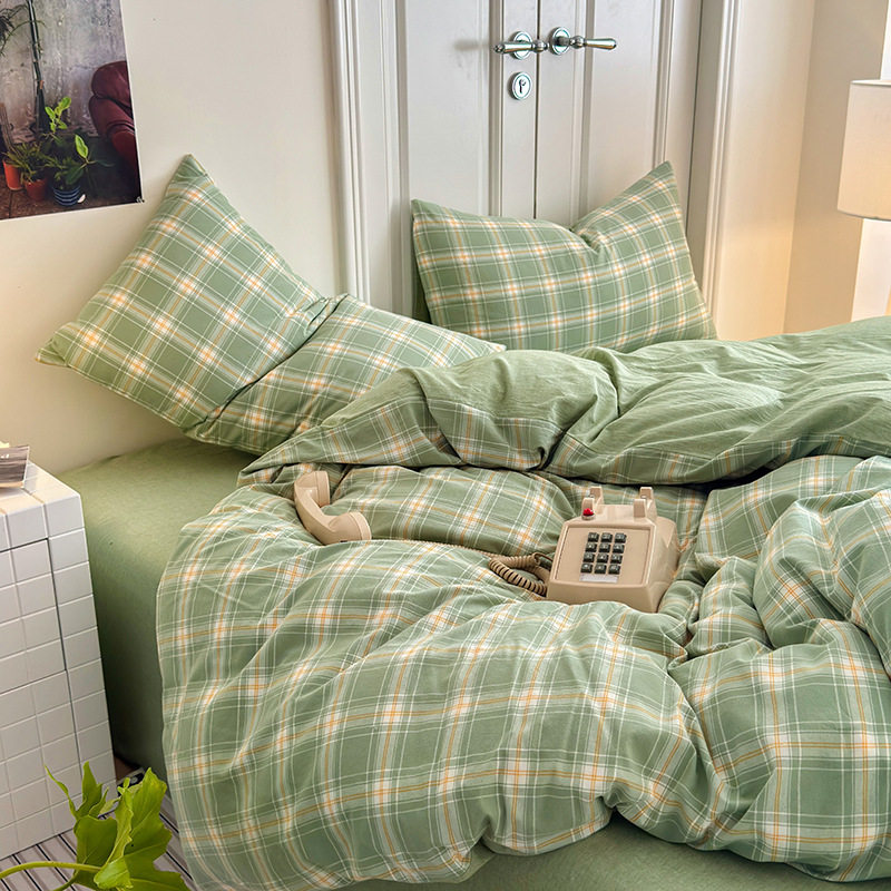 Cotton yarn-dyed washed cotton four-piece bedding Japanese-style unprinted factory cotton bedding wholesale supply