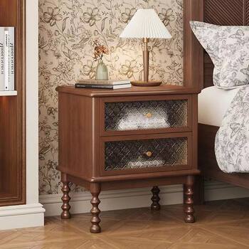 American Retro Solid Wood Bedside Table, Antique Style Bedside Storage Cabinet, Home Bedroom Small Storage Cabinet, No Installation Required