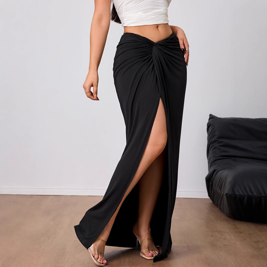 Elegant High Waisted Midi Skirt Chic Split Design Comfortable Fabric Perfect for Spring Summer Wholesale Available
