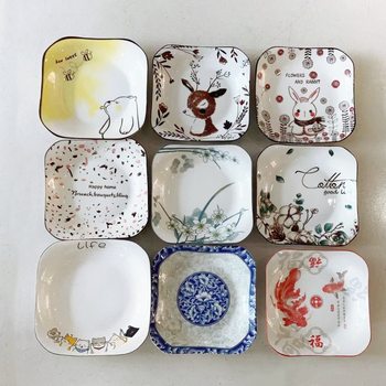 Household ceramic dish plate Cartoon creative 8.5-inch square plate personalized Italian plate fruit plate soup plate dinner plate