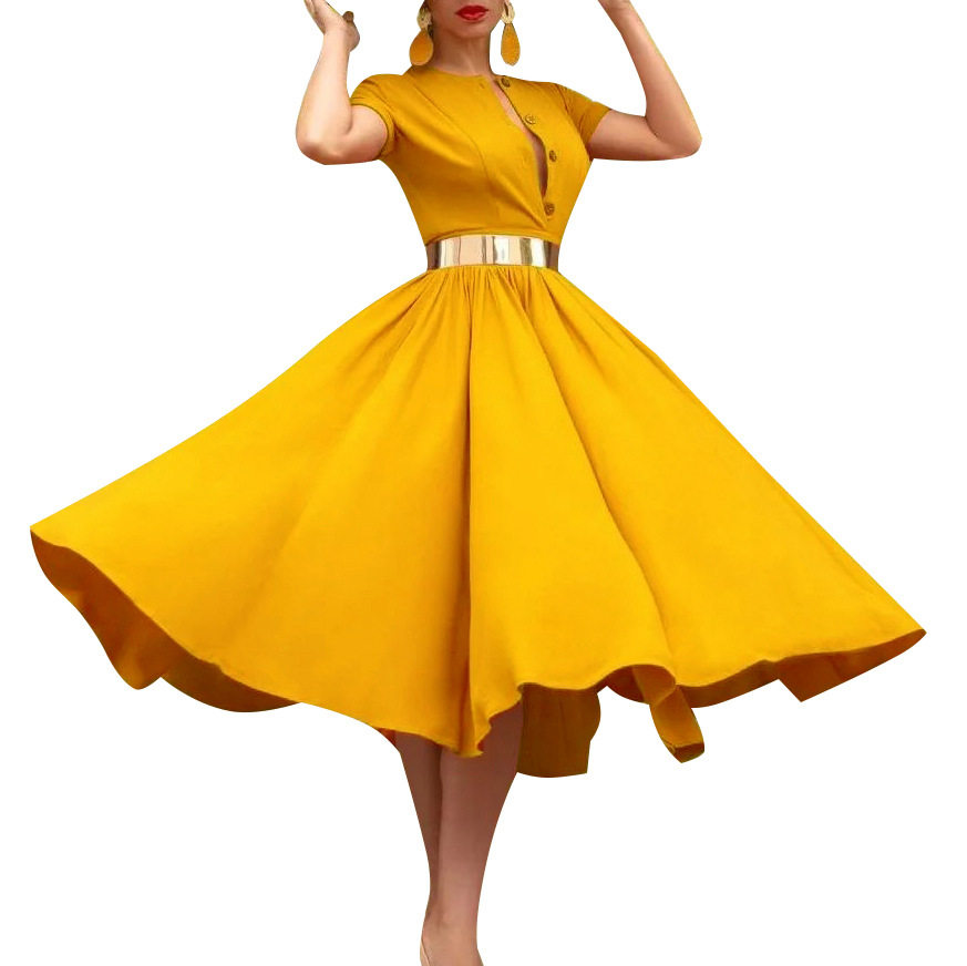 Summer Womens Dress Short Sleeve Waist Cinching Flared Skirt Casual or Party Wear Wholesale Available