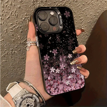 Night Sky Pink Cherry Blossom Cross-border Foreign Trade Applicable Apple 16/15/14/13 Mobile Phone Shell iphone12/11 Laser
