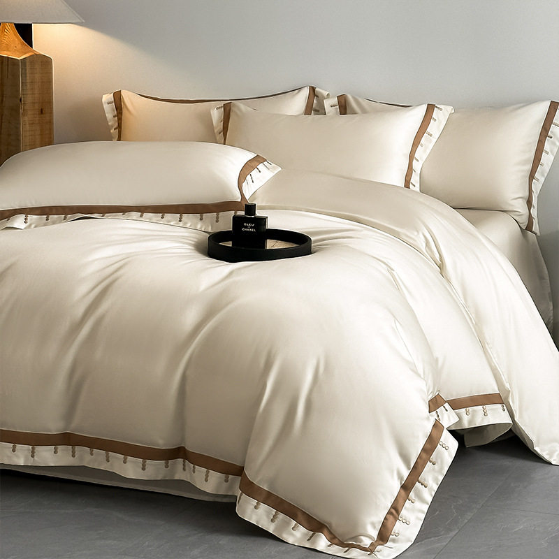 Class a Classy 240-Count Pure Cotton Long-Staple Cotton Four-Piece Set Accessible Luxury Pure Cotton Quilt Cover Bed Sheetss Skin-Friendly Naked Sleeping Nantong Home Textiles