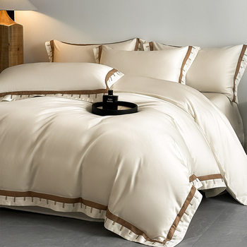 Class a Classy 240-Count Pure Cotton Long-Staple Cotton Four-Piece Set Accessible Luxury Pure Cotton Quilt Cover Bed Sheetss Skin-Friendly Naked Sleeping Nantong Home Textiles