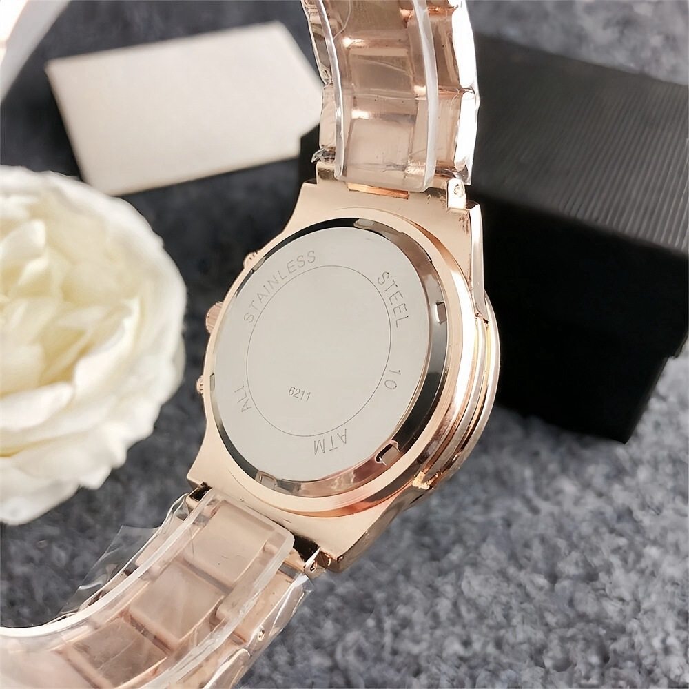 Rose Gold Diamond-encrusted Luxury Watch Men's and Women's Large Dial Three Eyes New Waterproof Watch Elegant Internet Celebrity Watch