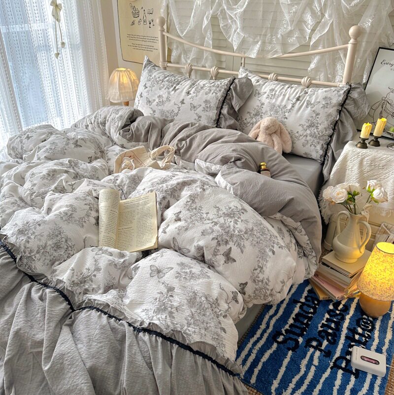 Foreign Trade New Korean Style Lazy Style Lace Four-Piece Bed Bed Sheets Quilt Cover Student Dormitory Three-Piece Bedding Set