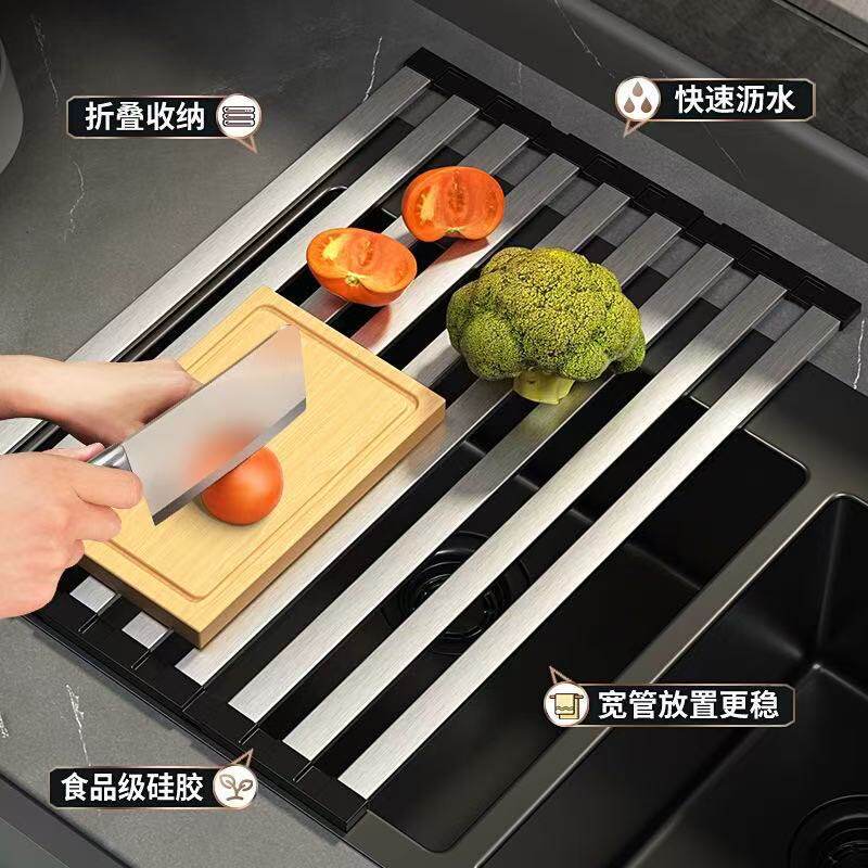 304 Stainless Steel Kitchen Sink Drain Rack Sink Dish Rack Dish Rack Foldableable Telescopic Drain Basket