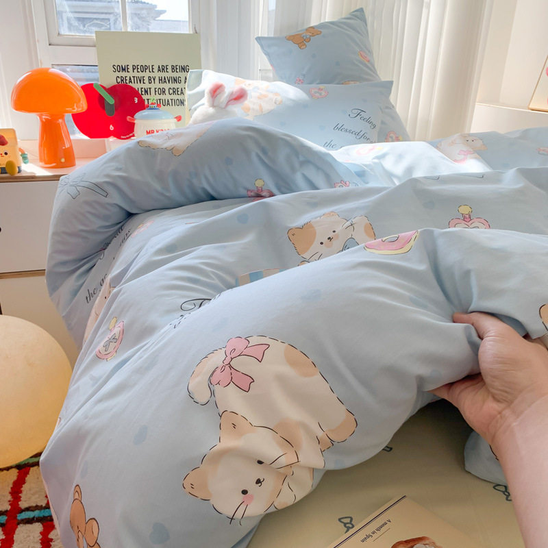 2025 Spring All-Cotton Four-Piece Set with Cartoon Print, Pure Cotton Bedding Set, Duvet Cover, Bed Sheet for 1.2m Bed, Three-Piece Set Wholesale