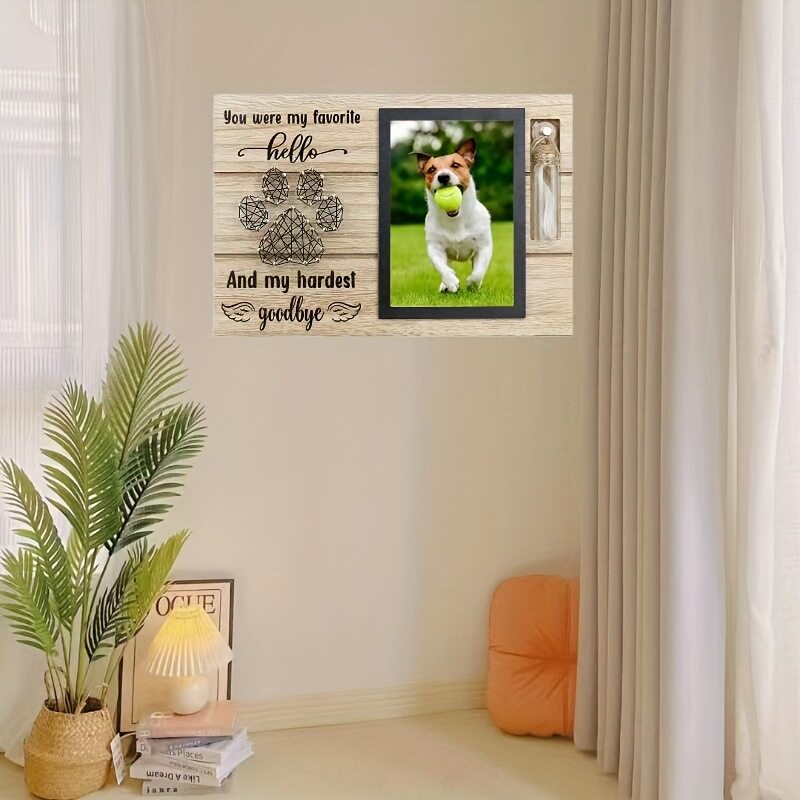 Wooden Pet Memorial Photo Frame Pet Dog Photo Frame Pendant Wooden Stereo Photo Frame with Bottle