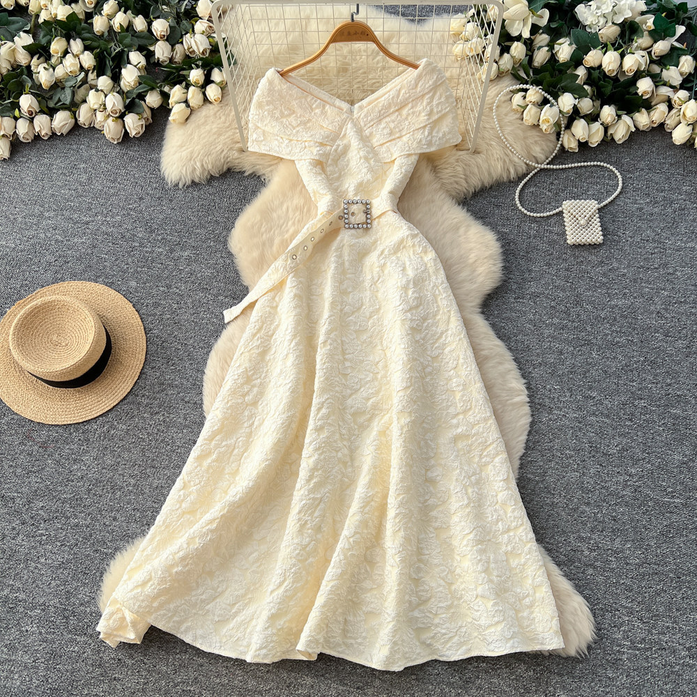 French Style Blue Floral Maxi Dress for Women Summer High Waist A Line Puff Sleeves Slim Fit Elegant Occasion