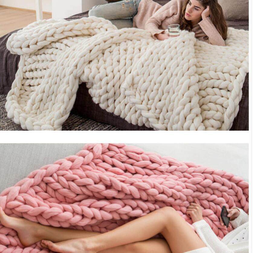 New Cross-Border Thick Thread Blanket Hand-Knitted Sofa Chair Cover Blanket Super Thick Wool Knitted Blanket Manufacturer Wholesale