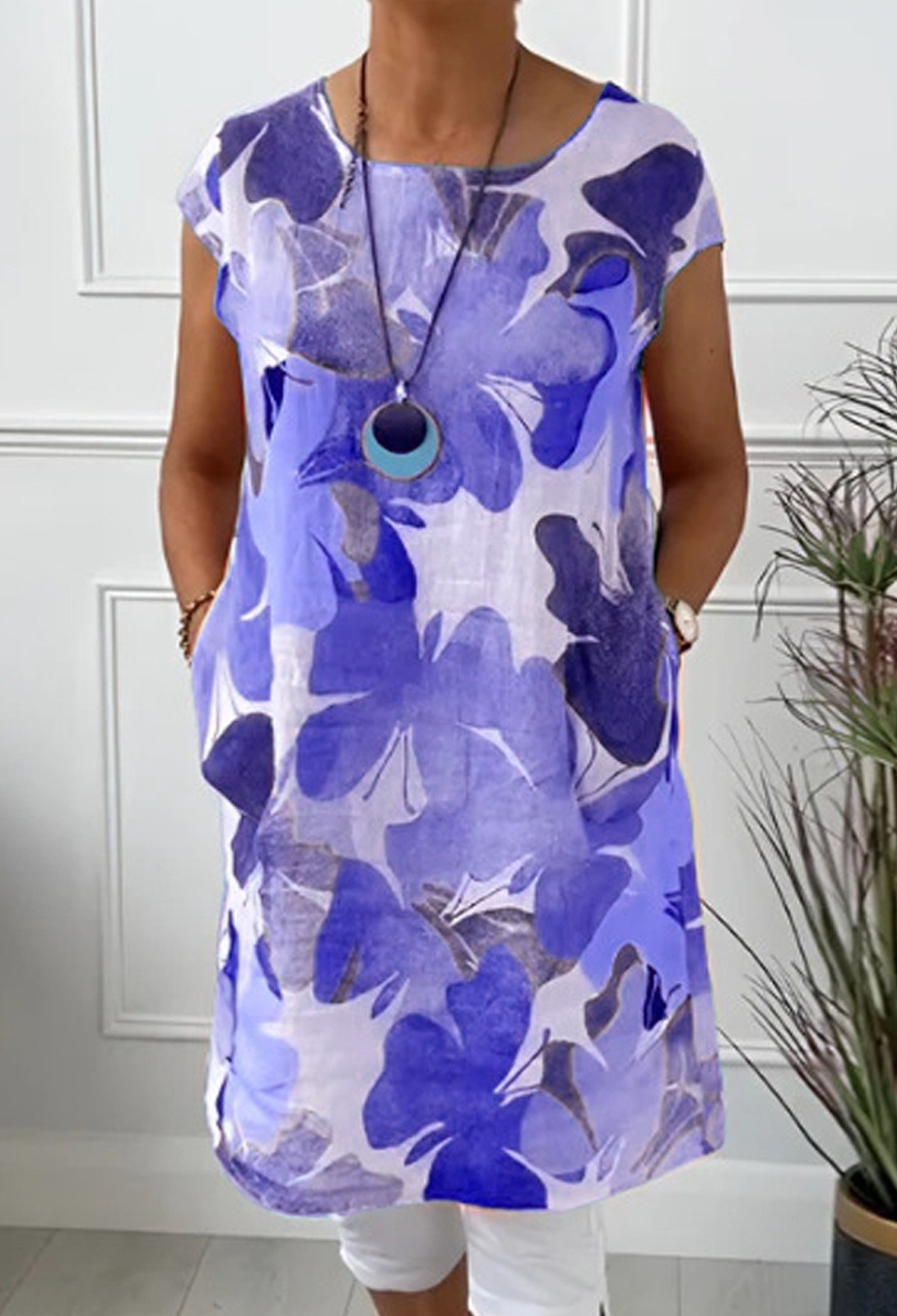 Floral Print Dress Loose Fit Round Neck Pocket Design Casual Wear for Women Wholesale Available