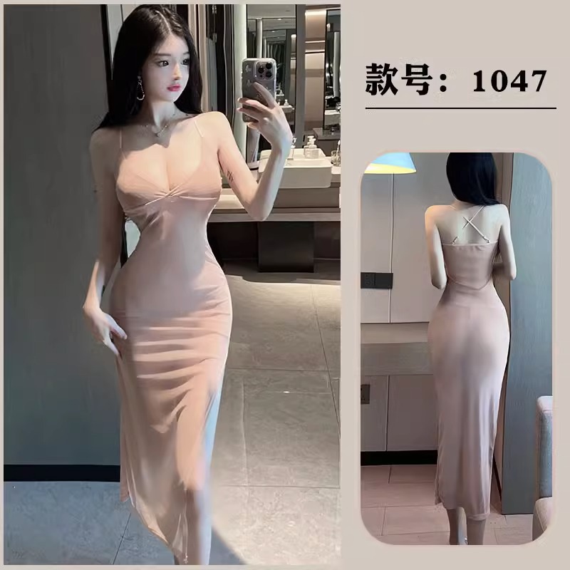 开叉连衣裙性感长裙新款纯欲修身后妈裙情趣内衣诱惑纯欲小妈裙女