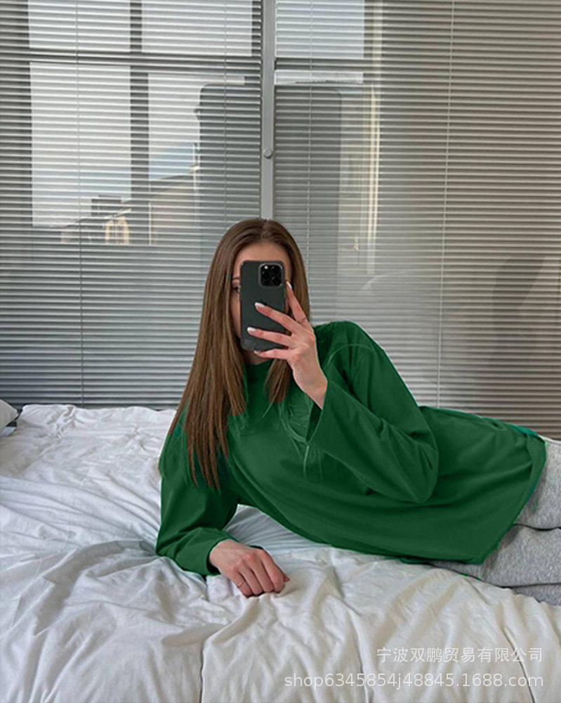 Womens Long Sleeve T Shirt Solid Color Loose Fit Casual Style 100 Cotton Spring Fall Wear Wholesale Available
