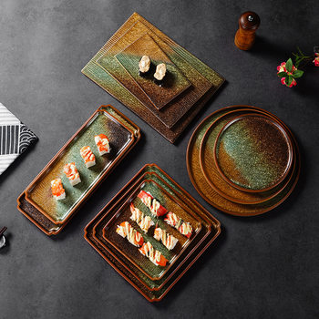 Japanese-style ceramic tableware creative sushi flat plate bird burning plate restaurant sashimi plate barbecue plate fried flat plate