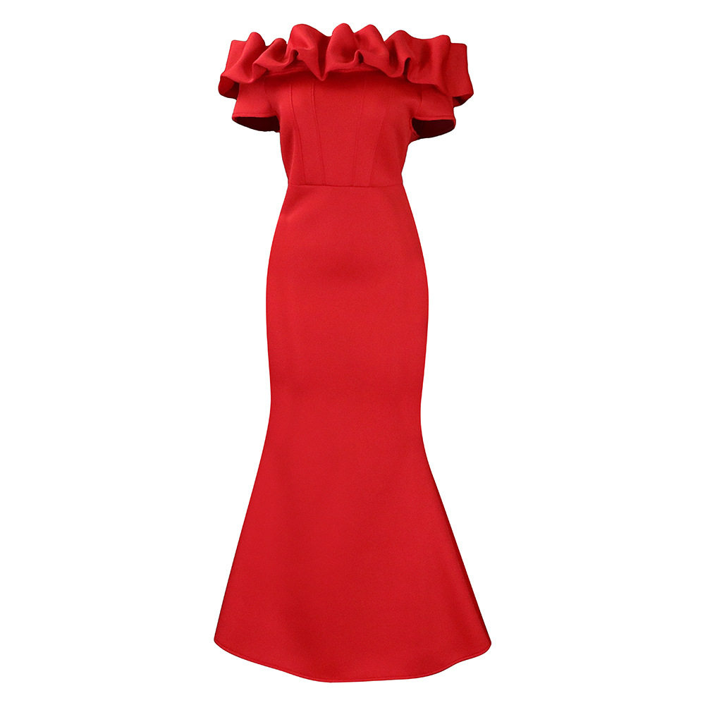 Elegant Mermaid Dress Solid Color Ruffle Trim Slim Fit Evening Gown for Special Occasions Wholesale Available