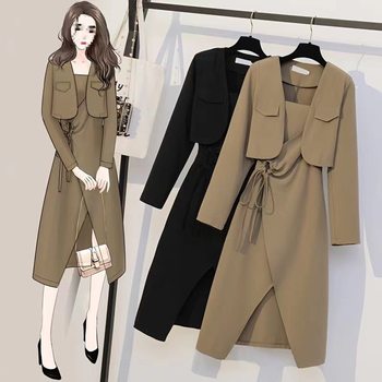 Skirt Suit for Women in Spring and Autum New Style for Fat Girls mm Slimming Look Fashionable Jacket Suspender Skirt Two-Piece Set Trendy