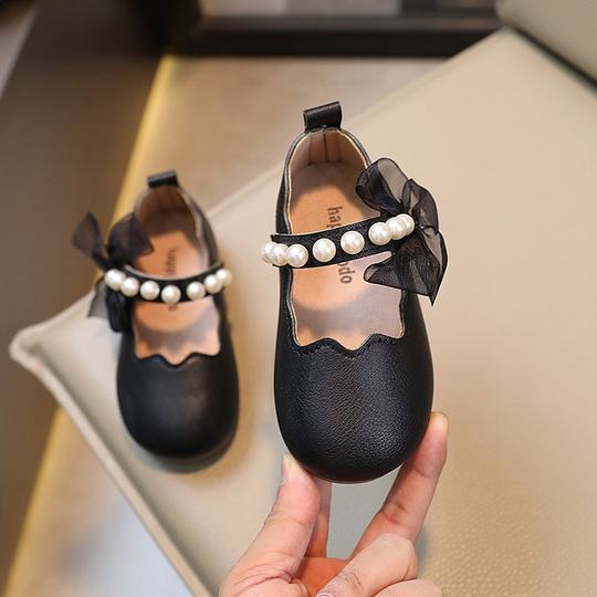 Korean Style Girls Princess Shoes 2024 Spring & Fall New Baby Soft Sole Shoes Children's Pearl Performance Shoes Beanie Shoes Trbottomy
