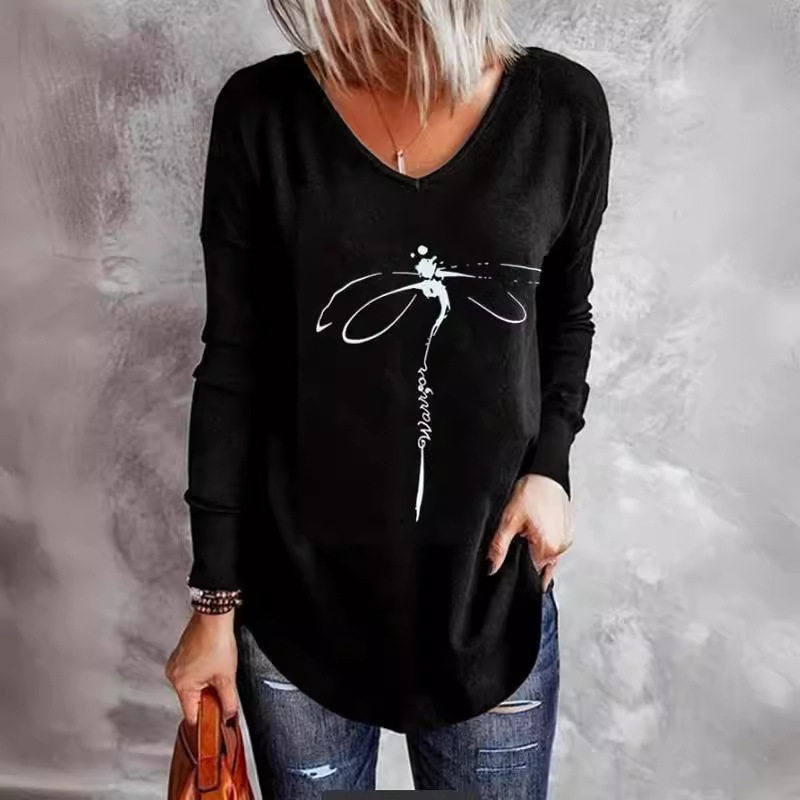 Womens V Neck Long Sleeve T Shirt Loose Fit Summer Style Bamboo Fiber Fabric Wholesale Available