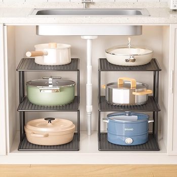 Kitchen Pot Storage Rack Multi-Layer Storage Rack Cabinet Layered Sink under Counter Multi-Functional Pot Rack
