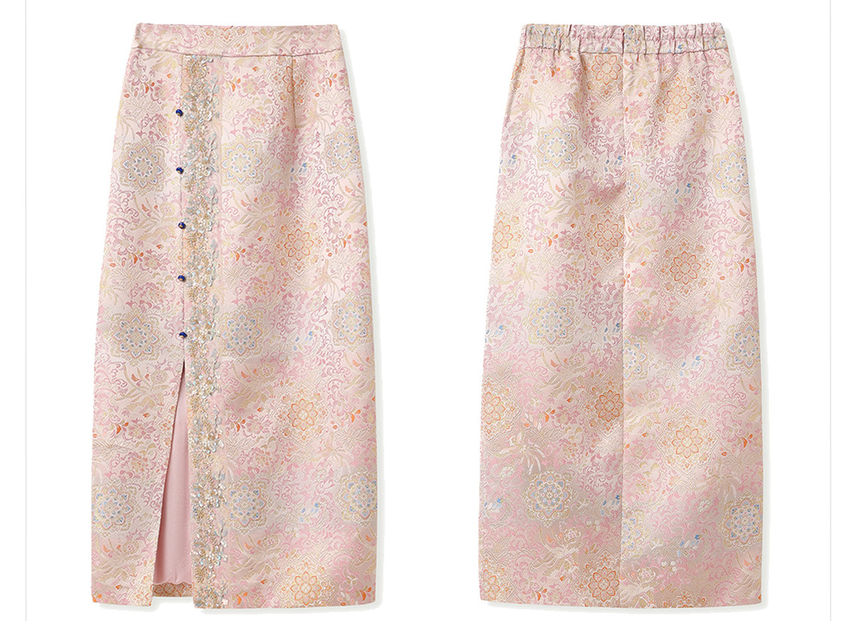 Bộ áo khoác và chân váy nữ dài tay thêu đính cườm họa tiết hoa — Váy Jacquard (giao hàng trong 7 ngày), Váy Jacquard (giao hàng trong ngày), Áo khoác Jacquard (giao hàng trong 7 ngày), Áo khoác Jacquard (giao hàng trong ngày)