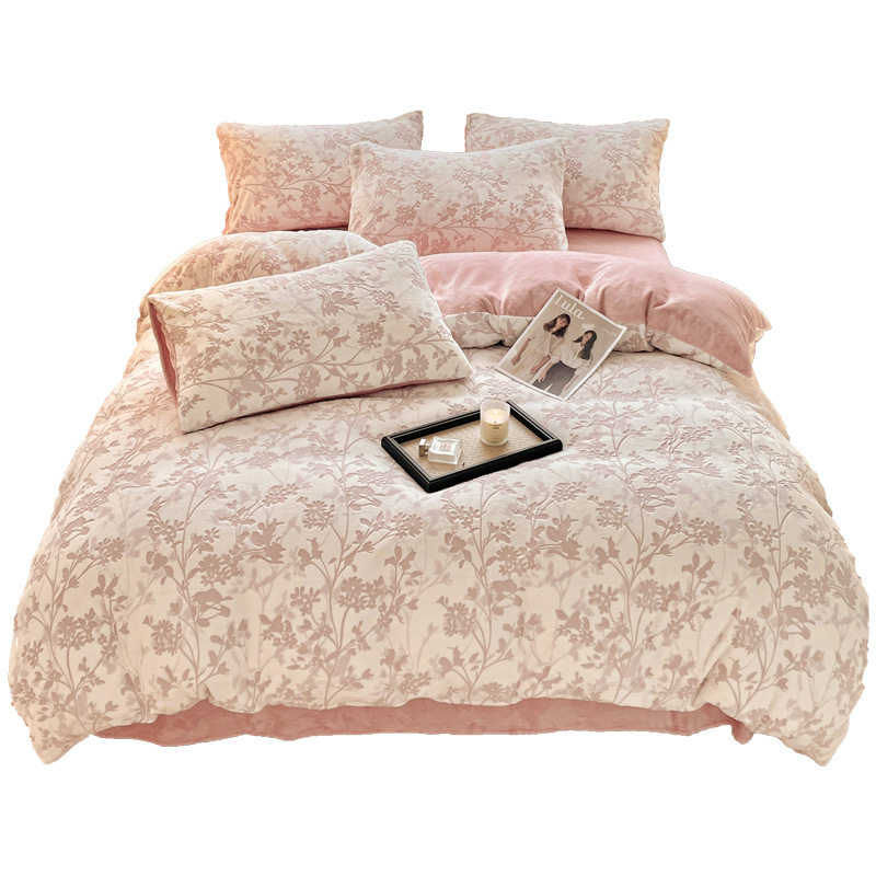 Milk Velvet Bed Four-Piece Set Flannel Coral Velvet Quilt Cover 2025 New Autumn and Winter Bed Bed Sheetss Thickeneded Fleece-Lined Three-Piece Set