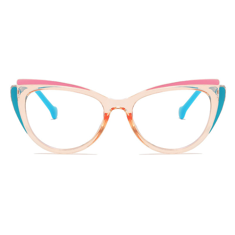 New Cat-Eye Color-Blocking Frame Personality Plain Glasses Fashion European and American Style Natural Look Xiaohongshu Street Glasses Frame for Women Trendy