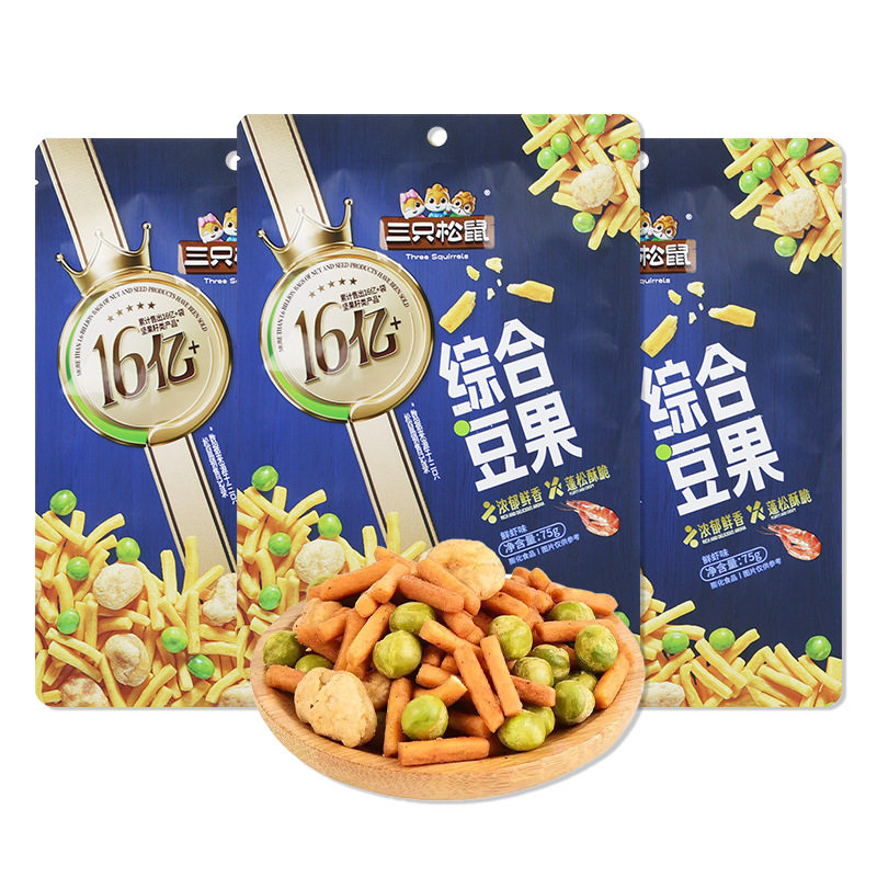A generation of three squirrels comprehensive bean fruit 75 g/bag of fresh shrimp flavor broad beans green peas fried office nuts