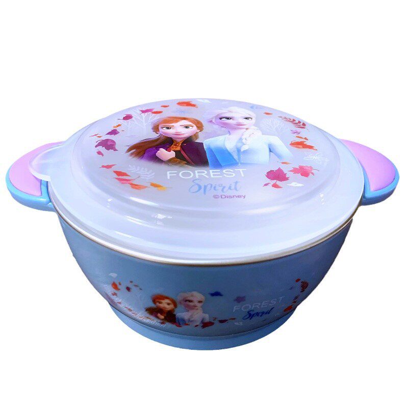 Children's Stainless Steel Double Bowl for Eating, Cartoon Design, Boys and Girls, Baby, Student, Kindergarten, Anti-Fall, Washable Bowl