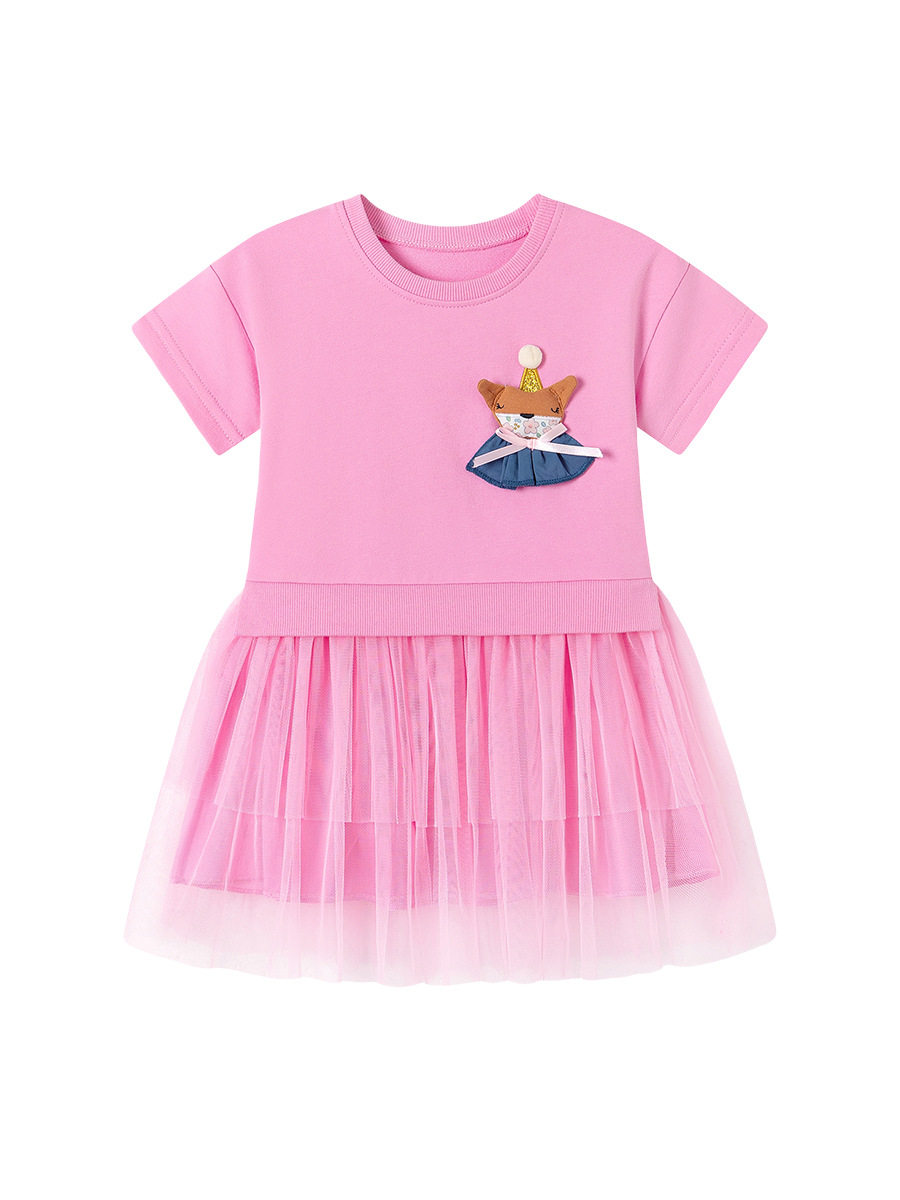 Gaun lengan pendek mesh anak perempuan musim panas, gaun anak gaya