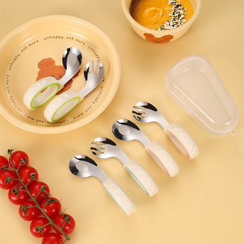 316 Stainless Steel Baby Learning Spoon Infant Independent Feeding Complementary Food Spoon Kidsren's Spoon and Fork Portable Set