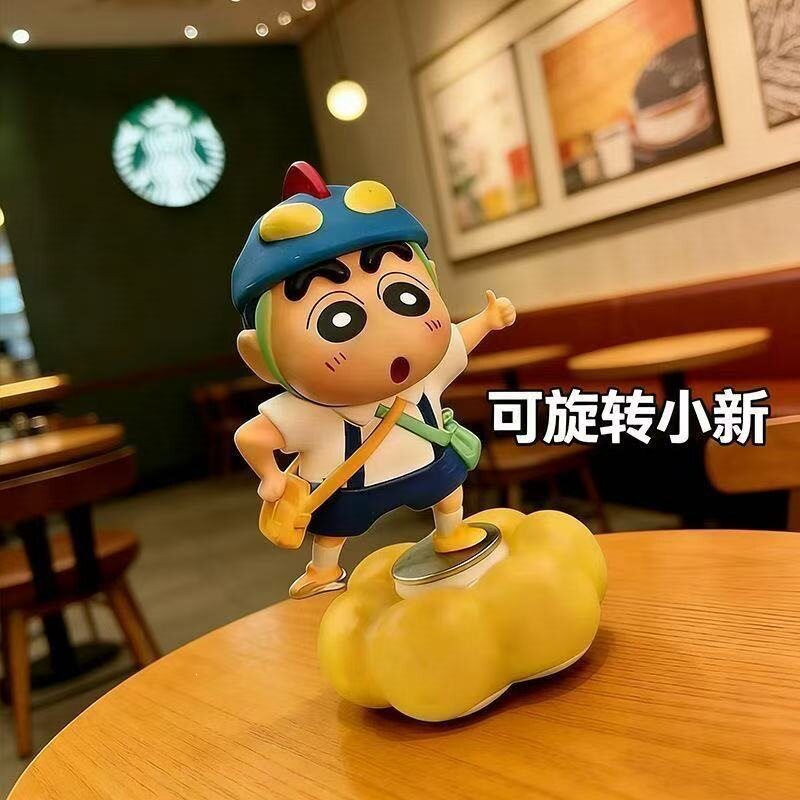 爆款可旋转蜡笔小新潮玩车载摆件网红解压桌面摆件礼物汽车装饰品