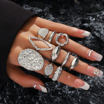 Cross-Border Hot Selling Trendy Ring Set with Opening Adjustable Ring, Personalized Geometric Niche Design, Irregular Hand Jewelry
