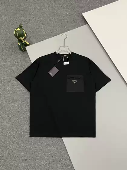 Milan Fashion Brand Spring and Summer New Pocket Triangle Marker Men and Women Couple Crewneck Short-sleeved T-shirt Ins Couple Simple Tee