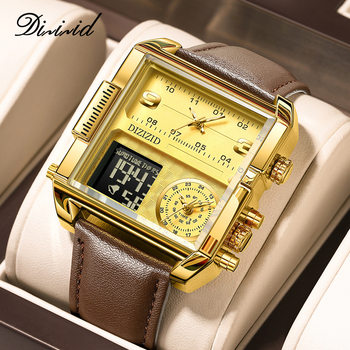 Dizzi's New Square Foreign Trade Dual Display Large Dial Gold Watch Cross-Border Multi-Functional Sports Digital Watch Men's Watch