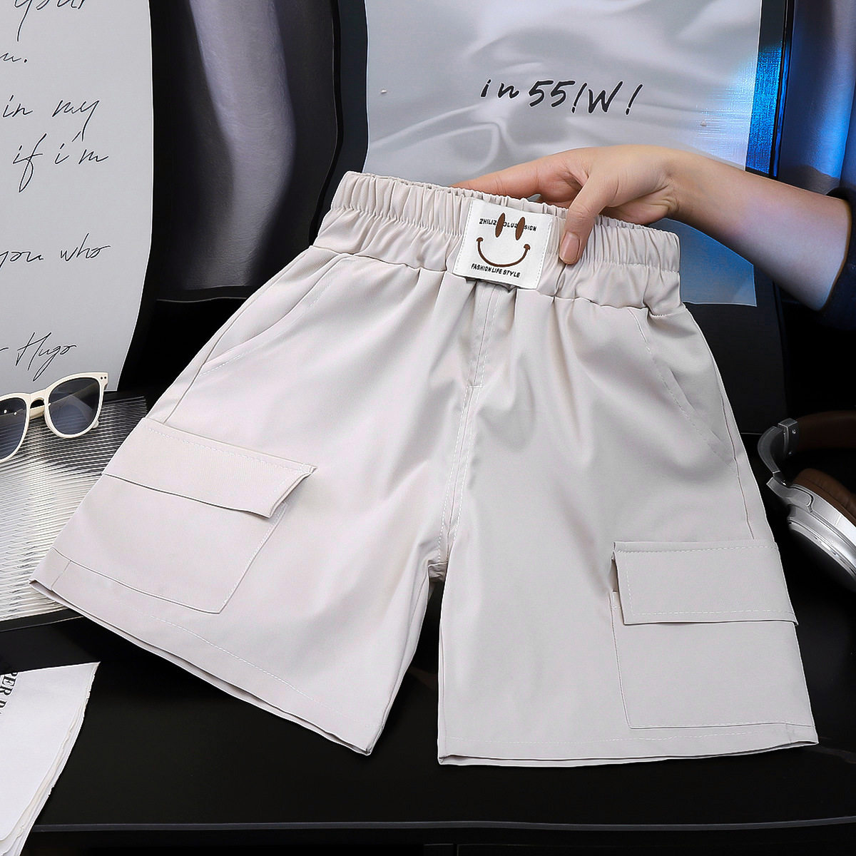 Boys' Summer Shorts, Thin New Style, Big Kids Casual Multi-Pocket Loose Five-Inch Cargo Shorts