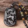 Black Glass High-End Zodiac Pendant Imitation Obsidian Men's Fashion Necklace Gift Jewelry Wholesale Necklace
