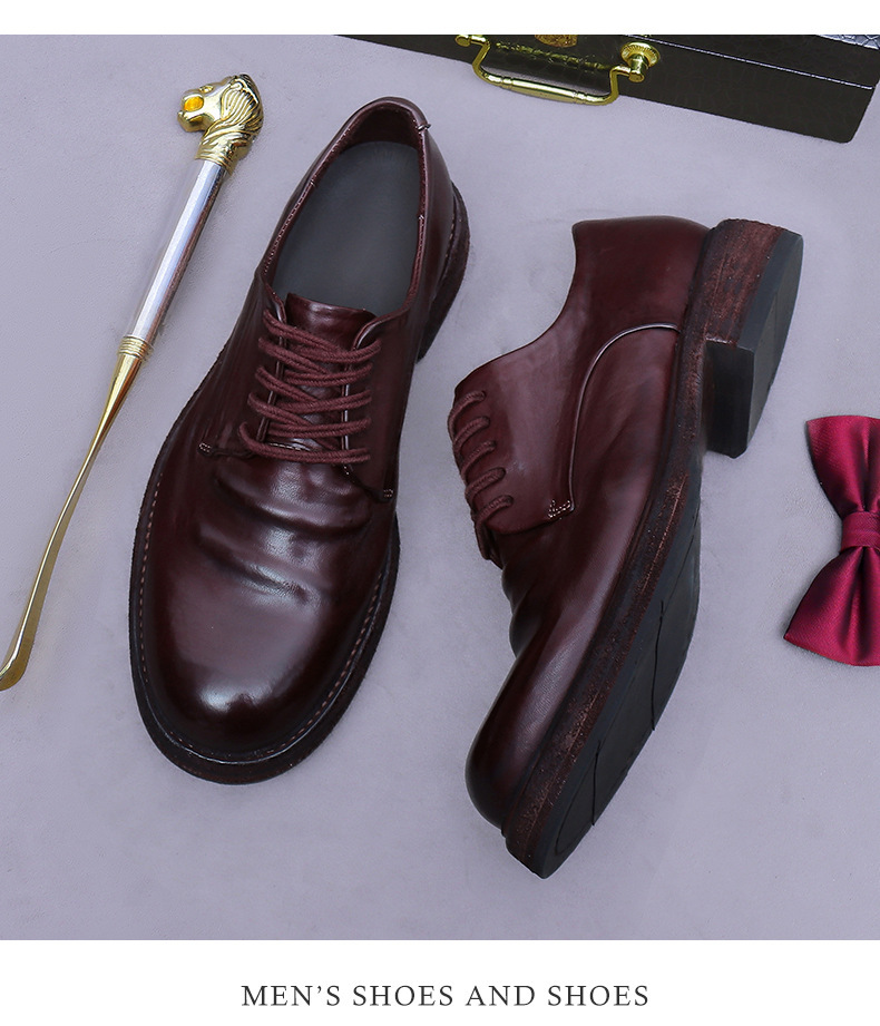 Giày Derby nam da ngựa thật thủ công đế da Goodyear mũi tròn — Màu nâu, Màu đen, Màu cà phê