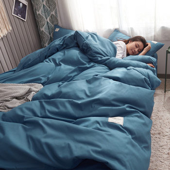 Japanese style double spell solid color four-piece set of washed cotton student dormitory three-piece set of 40 bedding wholesale