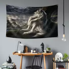 Cross-Border Temu Amazon White Wolf Flag Hanging Cloth 3*5ft