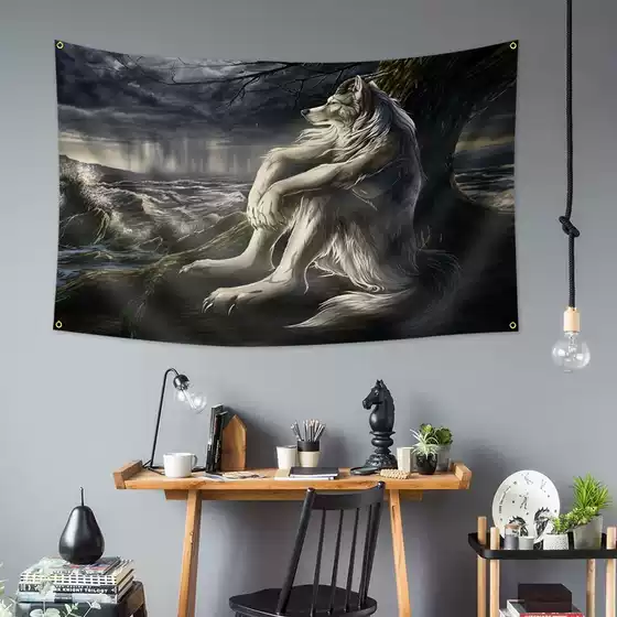 Cross-Border Temu Amazon White Wolf Flag Hanging Cloth 3*5ft